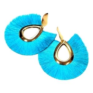 Large Sky Blue Bohemian Fringe Water Drop Earrings (#E12)